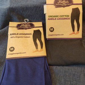NWT: Two pair Maggie's organic cotton leggings - one blue, one dark gray